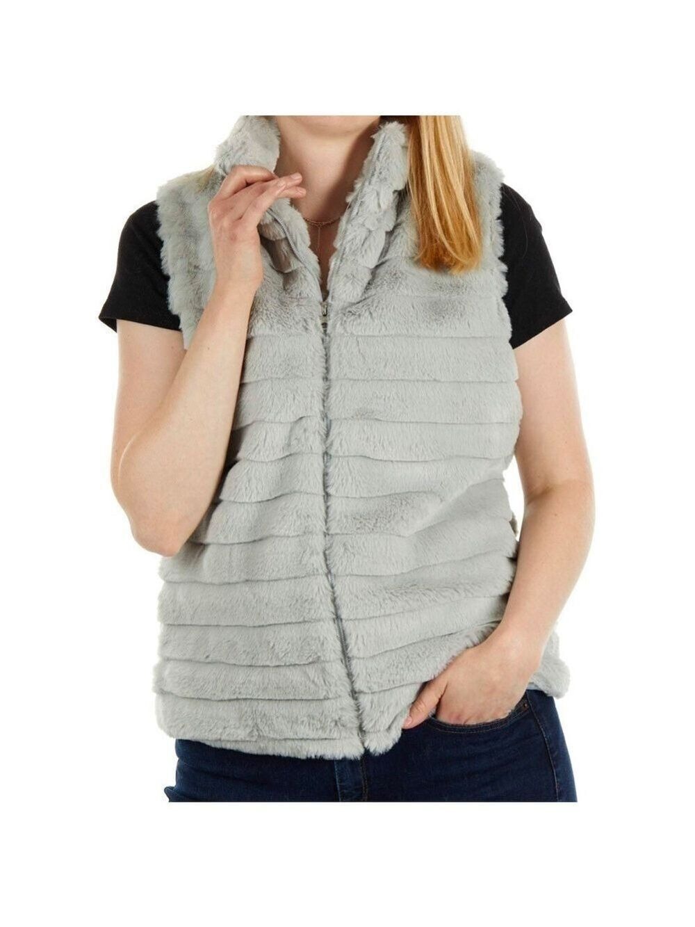 NWT - Katydid Mint Green Faux Rabbit Fur Vest -Size L